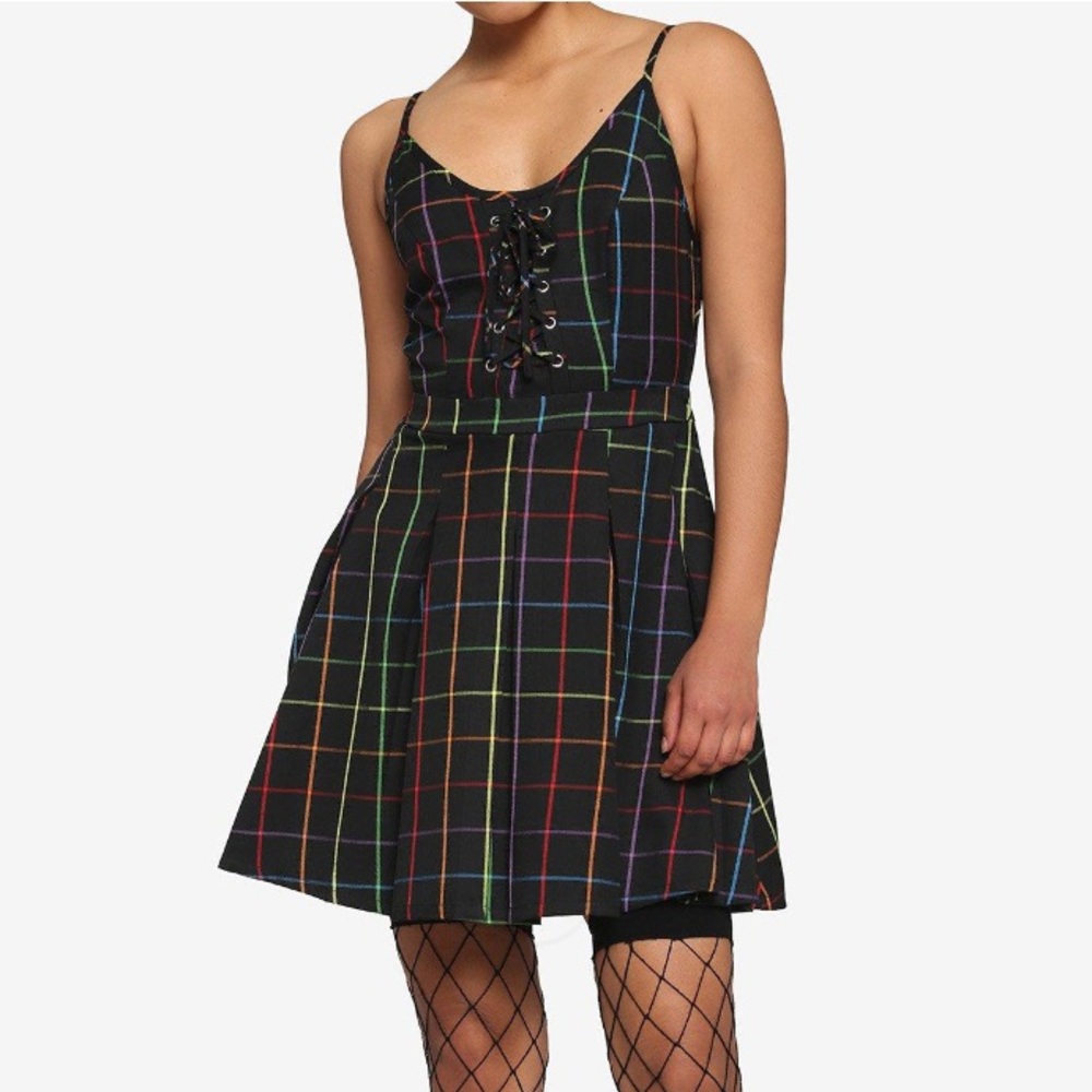 Hot Topic Rainbow Grid‎ Lace-Up Dress